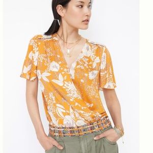 Anthropologie Floral Surplice Top - Large
